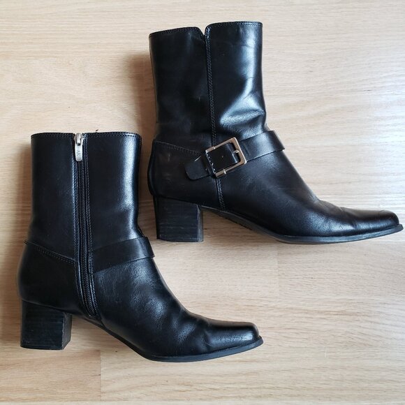 AK Forever Anne Klein I Flex Black Genuine Leather Zip Ankle Boots - Size 8 M - Picture 3 of 12